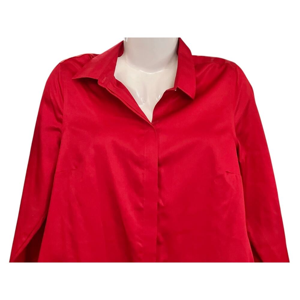 Chico's Women's Red Wrinkle Resistant Button-Up Side Slit Tunic Top SZ 0 US S/4 - Picture 4 of 9